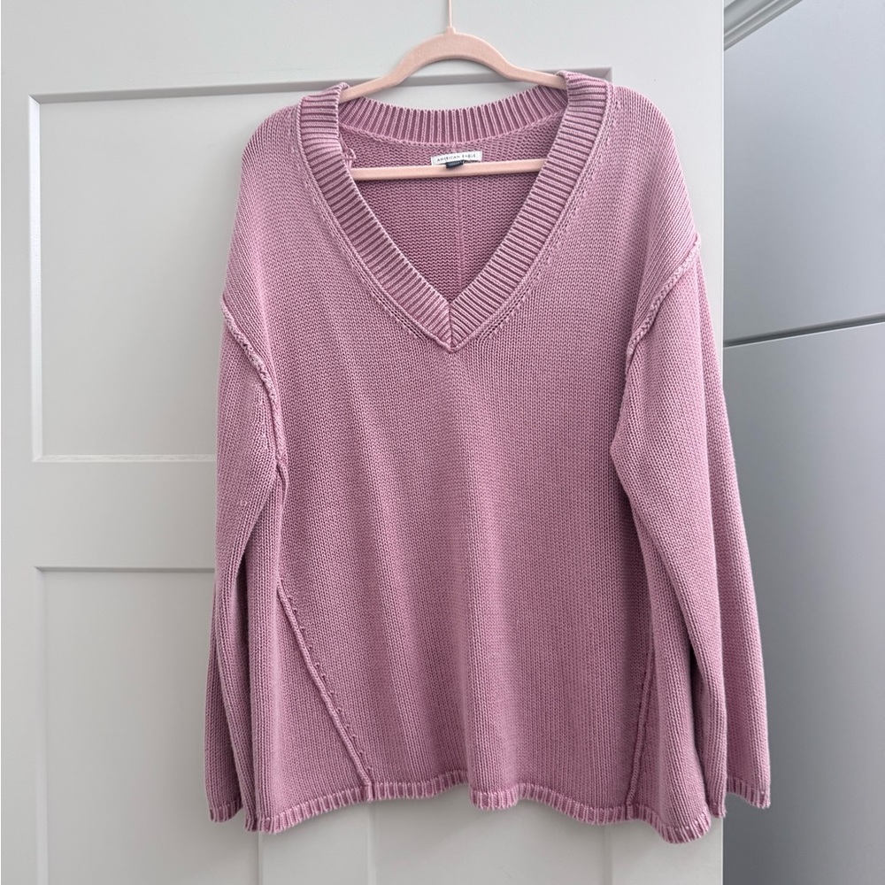 Oversized Pink V-Neck Sweater